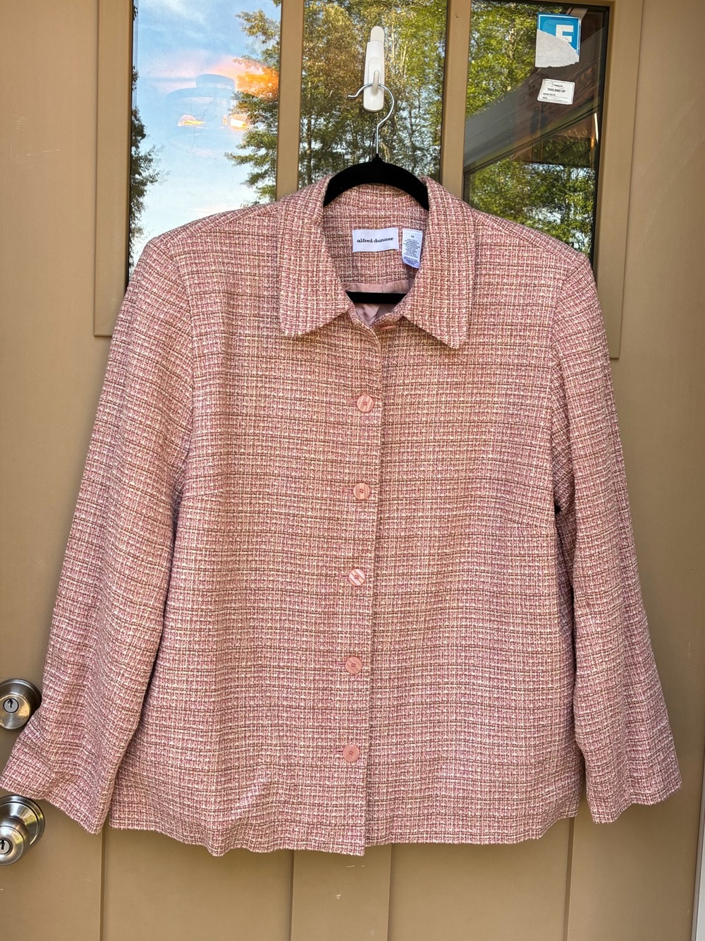 Alfred Dunner Pink Tweed Blazer Dress Jacket Women's 18